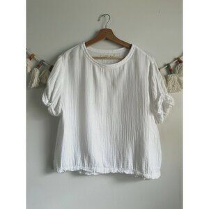 Xierna Avery Gauze White Cotton Short Sleeve Top Coastal Lightweight Basics S